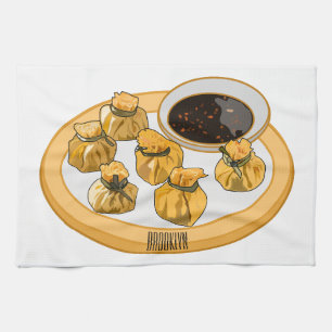 Thai shrimp purse cartoon illustration  tea towel