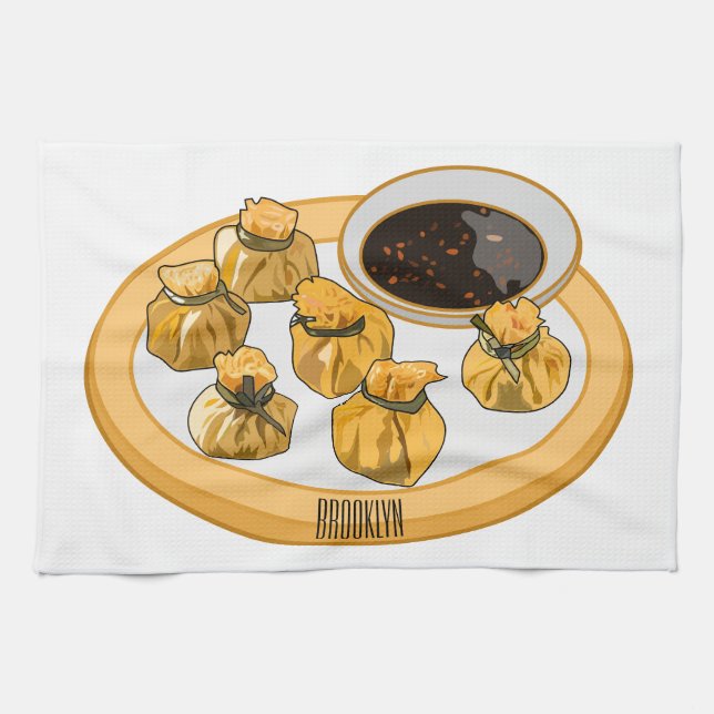 Thai shrimp purse cartoon illustration  tea towel (Horizontal)