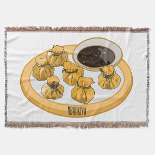 Thai shrimp purse cartoon illustration throw blanket