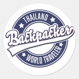 Thailand Backpacker World Traveller logo Classic Round Sticker