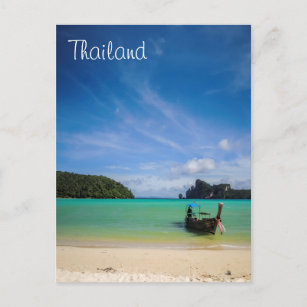 Thailand Beach Photo with Fishing Boat Postcard