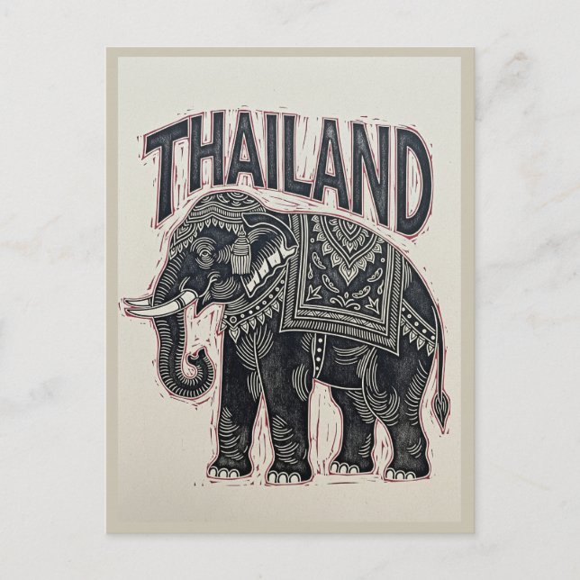 Thailand Elephant Block Print Postcard (Front)