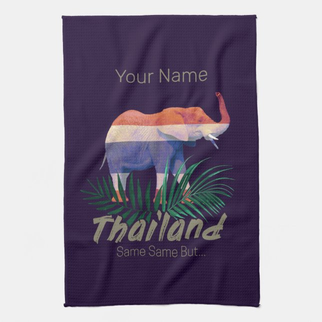 Thailand Elephant Flag Jungle Leaves Thai Souvenir Tea Towel (Vertical)