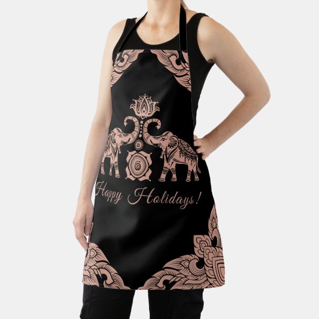 Thailand Elephant Happy Holidays Gift Pink & Black Apron (Insitu)