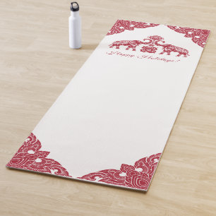 Thailand Elephant Happy Holidays Gift Red White Yoga Mat