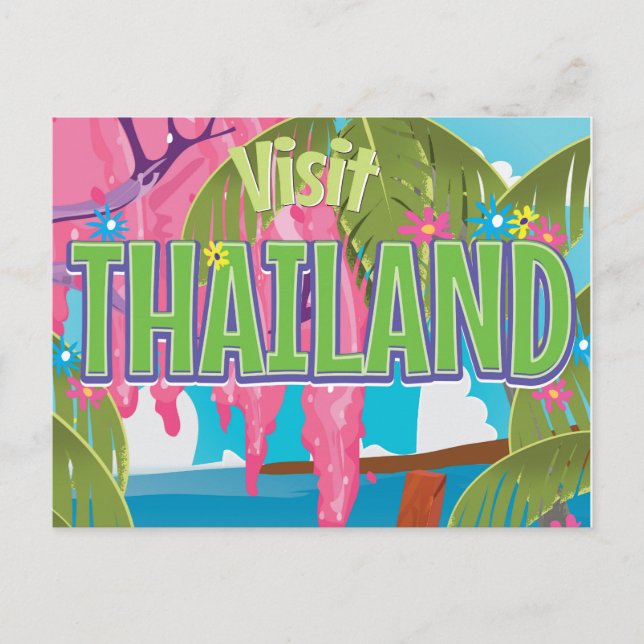 Thailand fun vintage travel poster postcard (Front)