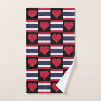 Thailand Heart and Flag Pattern Fun Thai Pride Hand Towel