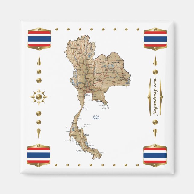 Thailand Map + Flags Magnet (Front)