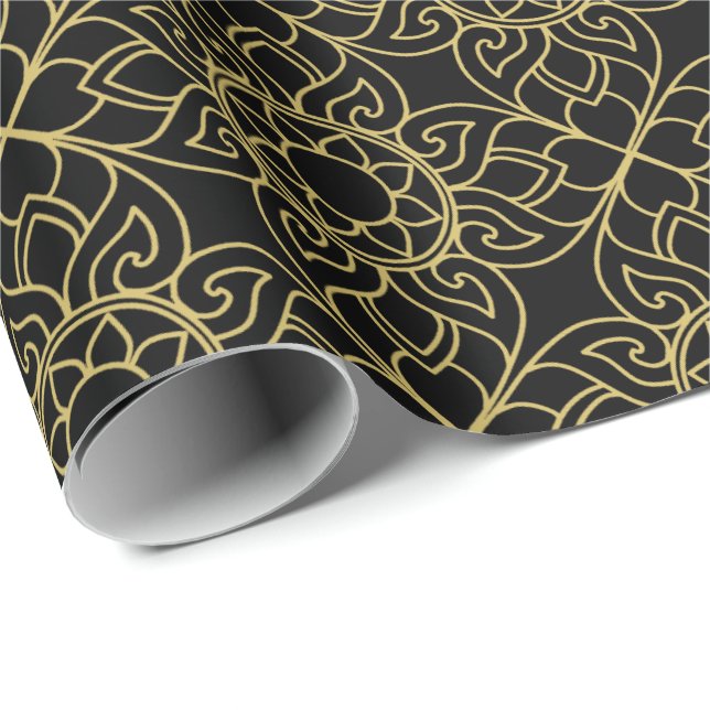 Thailand Motif Gold Black Wrapping Paper (Roll Corner)