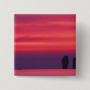 Thailand, Phang Nga Bay. Pink sky reflected in 15 Cm Square Badge