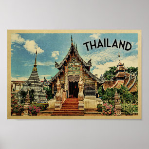Thailand Poster Vintage Travel Thai Temple