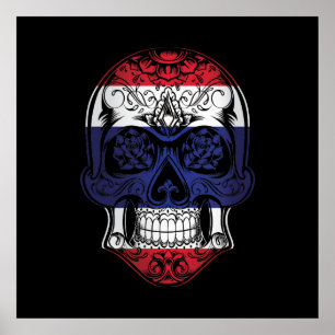 Thailand Skull And Roses Flag Poster