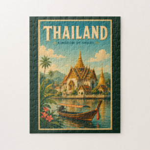 Thailand Temple Illustration Travel Art Vintage Jigsaw Puzzle