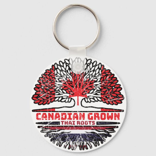 Thailand Thai Canadian Canada Tree Roots Flag Key Ring (Front)