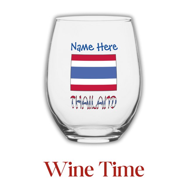 Thailand Thai Flag Blue Personalised Stemless Wine Glass (Creator Uploaded)
