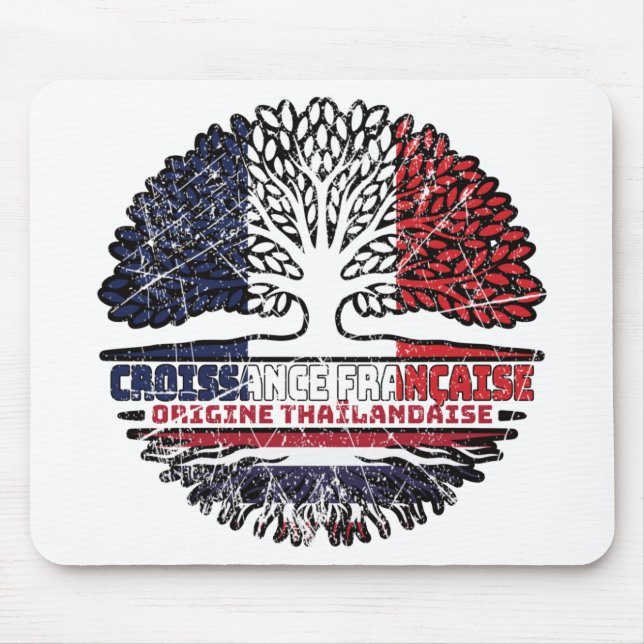 Thailand Thai French France Tree Roots Flag Mouse Pad (Front)