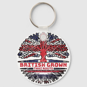 Thailand Thai Uk United Kingdom British Tree Roots Key Ring