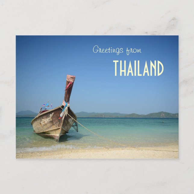 thailand traditional long transportation boat postcard (Front)