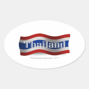 Thailand Waving Flag Oval Sticker