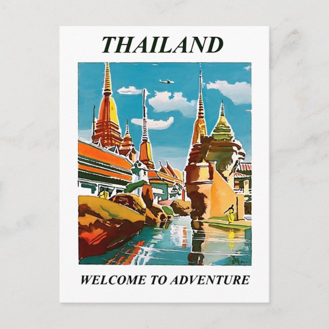 Thailand, welcome to adventure. Vintage travel Postcard (Front)