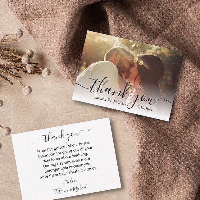 than you chic calligraphy wedding day photo  card (Creator Uploaded)