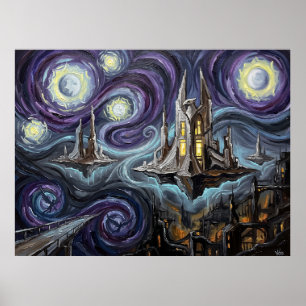 Thanagar Starry Night DC Comics Landscape Poster