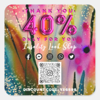 Thank 40% Off QR CODE Logo Discount Floral Gold