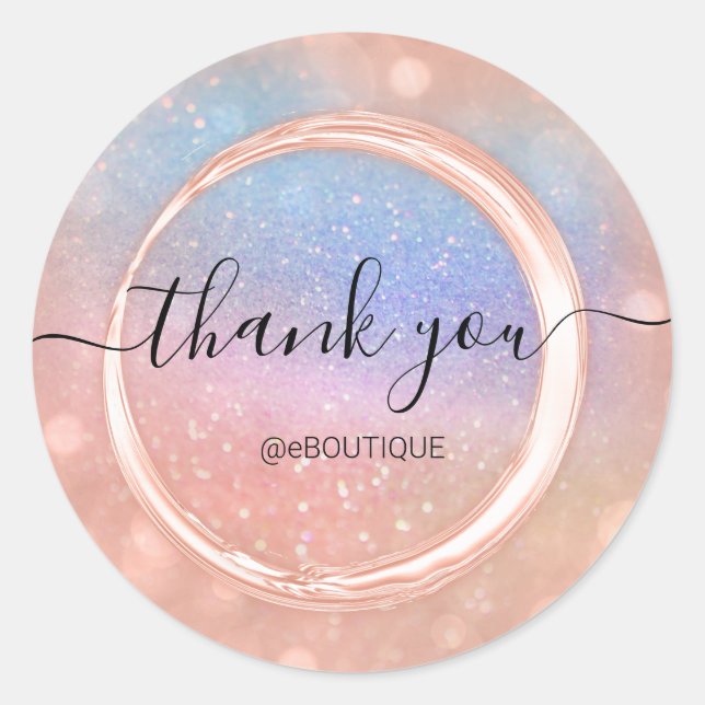 Thank Boutique Business Name Holograph Glitter Classic Round Sticker (Front)