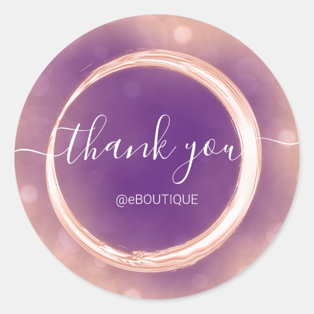 Thank Boutique Shop Business Name Rose Violet Classic Round Sticker (Front)