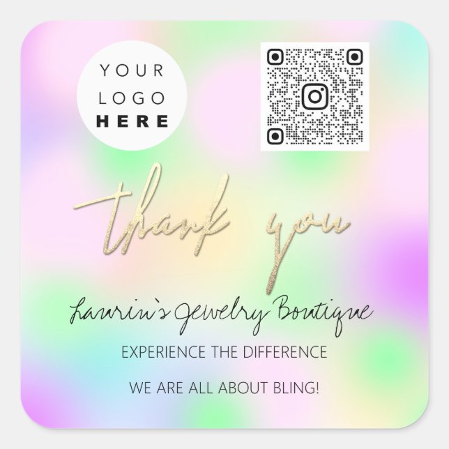Thank Business Name Logo Qr Code Shop Pastels Square Sticker (Front)