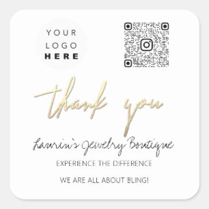 Thank Business Name Logo QrCode Online Shop White Square Sticker