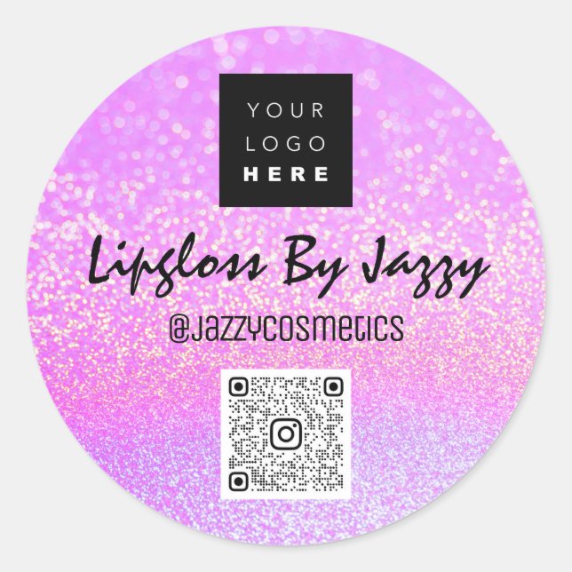 Thank Business Packaging Glitter Pink QR Code Logo Classic Round Sticker (Front)