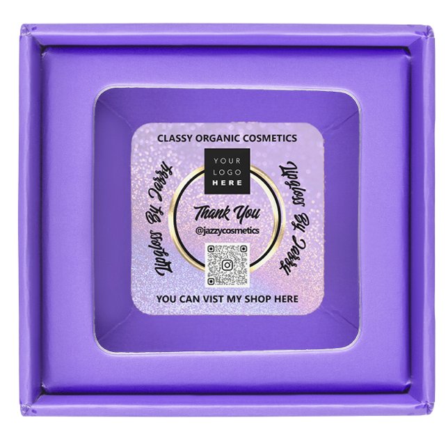 Thank Business QR Code Logo Purple Glitter Square Sticker (Thank Business QR Code Logo Purple Glitter Square Sticker)