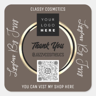 Thank Business QR Code Logo Scan Brown Gold  Square Sticker