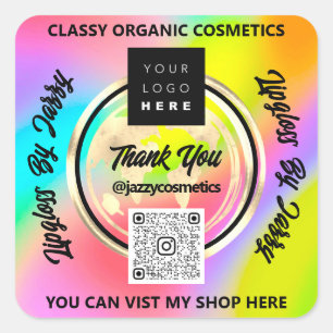Thank Business QRCode Logo World Earth Holograph Square Sticker