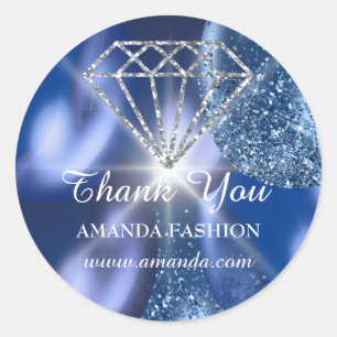 Thank Diamond Sweet 16th Blue Navy Baloons Classic Round Sticker