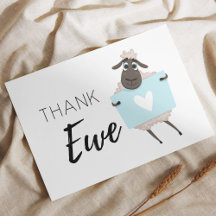 Thank Ewe Sheep Blue with Heart