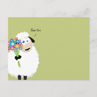 Thank Ewe Sheep with Flowers Thank You Card