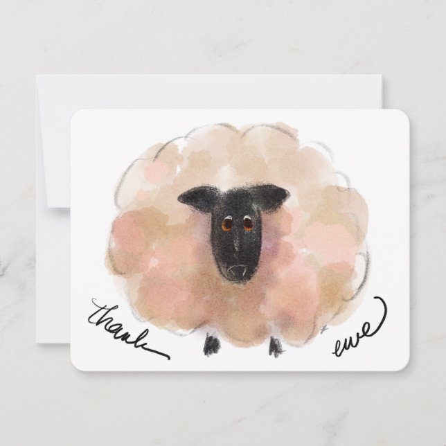“Thank Ewe” Thank You Note Card Watercolor Sheep (Front)