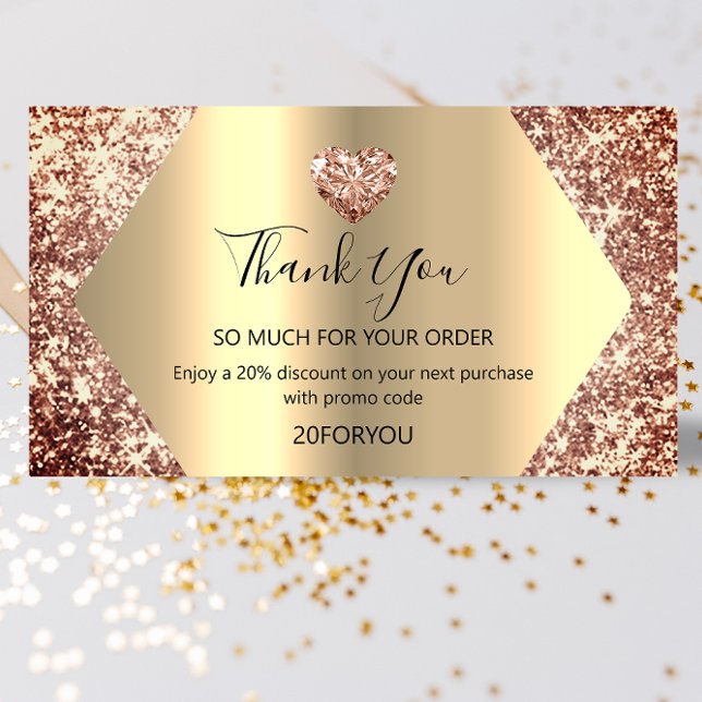 Thank FOR PURCHASE Heart Discount Code Logo Gold Business Card (Creator Uploaded)