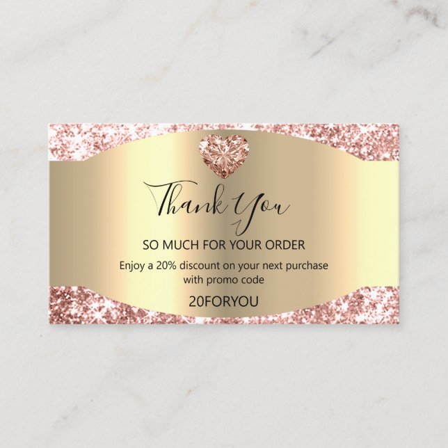 Thank FOR PURCHASE Heart Discount Code Logo Jewelr Business Card (Front)