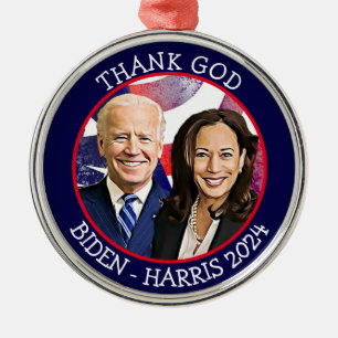 Thank God Biden and Harris Election 2024 Keepsake Metal Tree Decoration