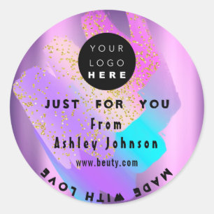 Thank Logo Holograph Made Gold Blue Strokes Purple Classic Round Sticker