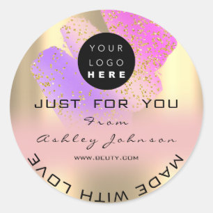 Thank Logo Holograph Made Rose Stroke Gold Classic Round Sticker