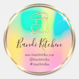 Thank Logo Kitchen Cooking Chef Holograph Gold Classic Round Sticker