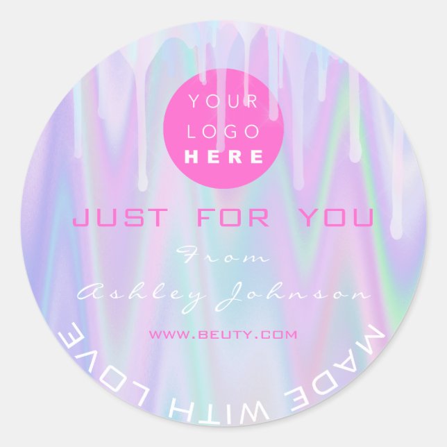 Thank Logo Liquid Drips Holograph Made With Love Classic Round Sticker (Front)