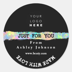 Thank Logo Made With Love Stroke Holograph Black Classic Round Sticker