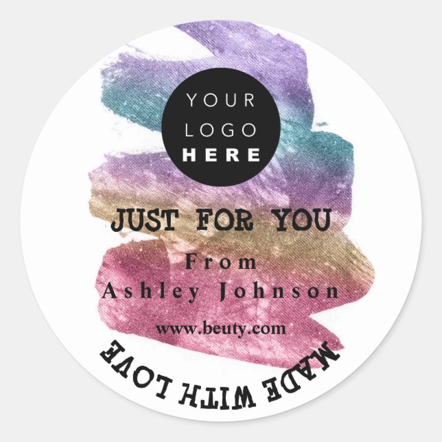 Thank Logo Made With Love Strokes Pink Ombre Classic Round Sticker (Front)