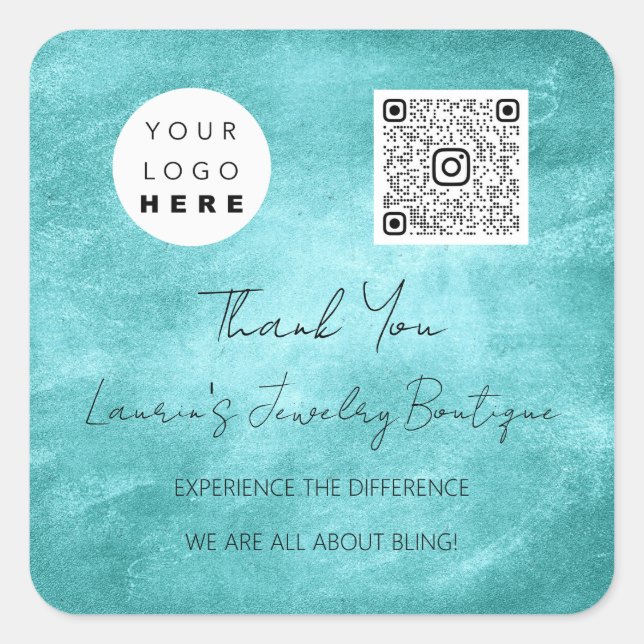 Thank Logo QrCode Online Shop Green Water  Square Sticker (Front)