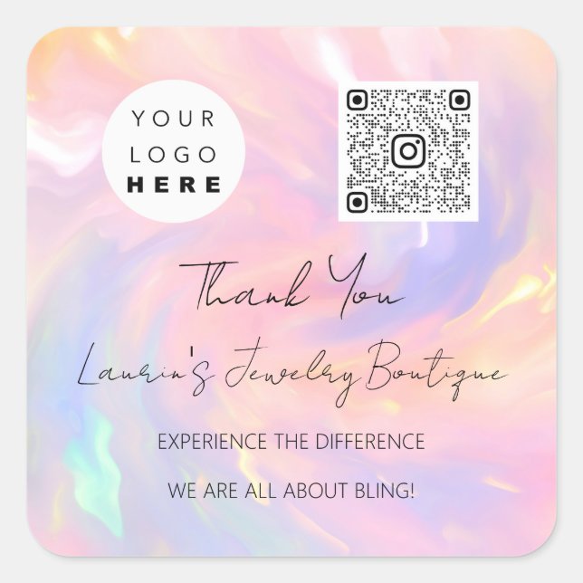 Thank Logo QrCode Online Shop Holographic  Square Sticker (Front)